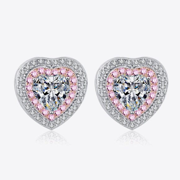 Moissanite Heart-Shaped Stud Earrings - Picture 1 of 6